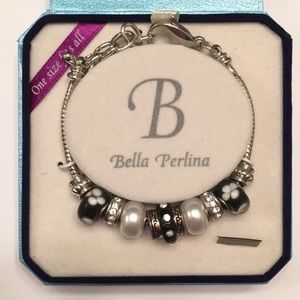 Silver and black beaded bracelet